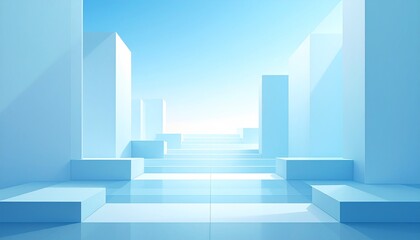 Fototapeta premium Celestial Pathway: Minimalist Blue Architecture with a Luminous Staircase