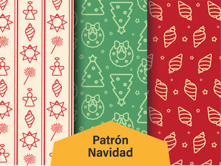 conjunto de patrón de navidad con esfera, árbol y piñata