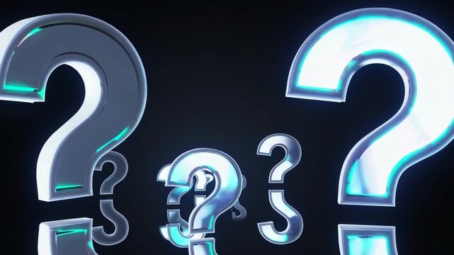 Luminous Interrogation Punctuation Symbols Against Dark Backdrop