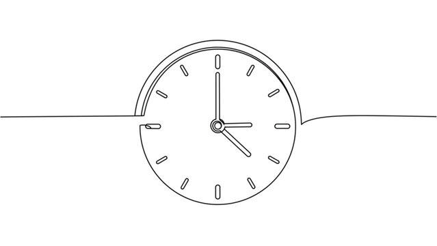 Continuous Line Drawing Clock | One Line Time Management Minimal Vector Illustration