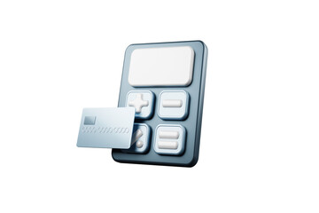 3D calculator floating in the air with circle chart and credit card futuristic finance concept.