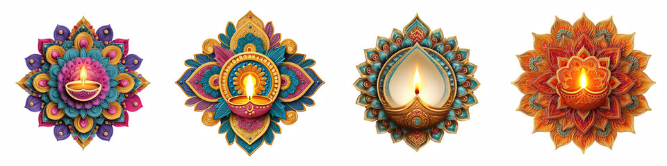 Diwali Festival greeting badge for decoration, clipart collection, vector, icons isolated on transparent background