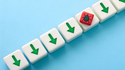 Bug Disruption – System Error and Process Interruption Symbolism, Technology, Conceptual, Strategy, Abstract, Arrow Tile Line and Red Alert Scene