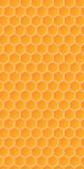 Geometric honeycomb background. Orange gradient. Seamless hexagon pattern. White outline