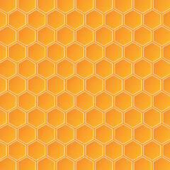 Geometric honeycomb background. Orange gradient. Seamless hexagon pattern. White outline