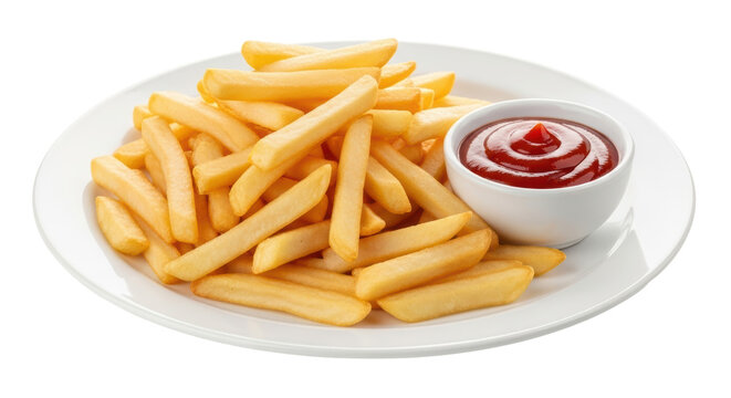 Isolated Plate with fries and ketchup