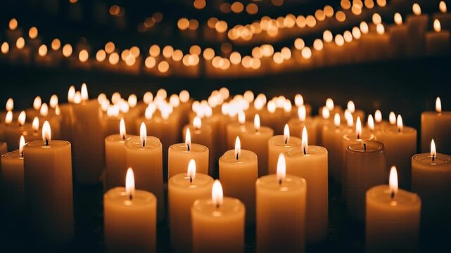 Warm Candlelight Glowing in Darkness Creates a Serene Ambiance Symbolizing Hope Faith and Reflection