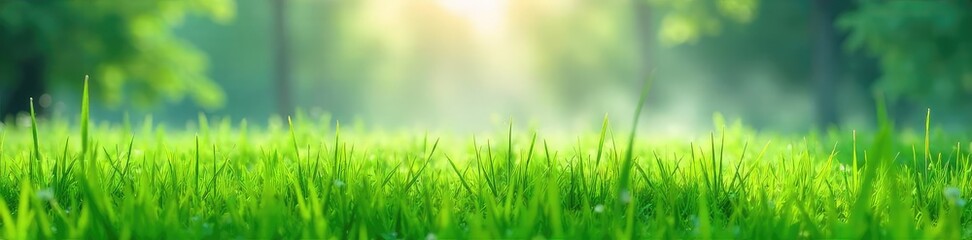 A refreshing mist hangs in the air over a lush green landscape, cool air blowing gently through tall grass  Perfect for summer, nature, and climate themes ,  cool air,  atmosphere,  leaves