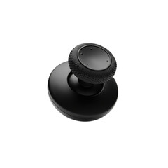 A close up shot of a black joystick with a textured grip on a transparent background