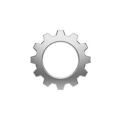 A single silver gear with multiple teeth isolated on a plain transparent background view
