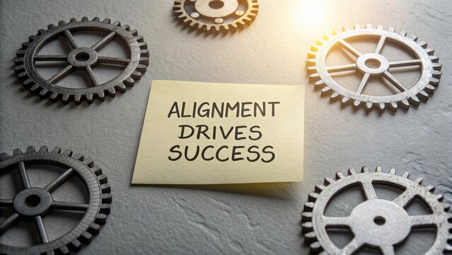 Alignment Drives Success Motivation Concept on Sticky Note with Gears
