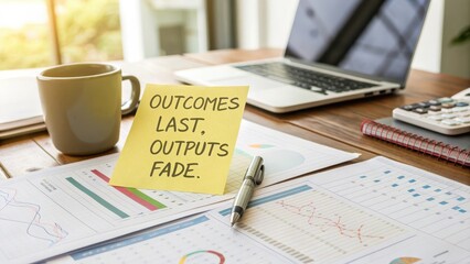 Business Workspace with Coffee and Sticky Note Motivational Message