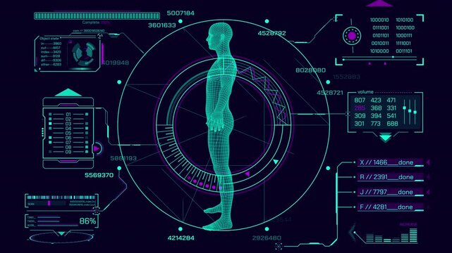 Animated interface with HUD and infographic elements with data research - Powered by Adobe