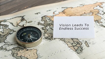 Compass on Map with Vision Leads To Endless Success Quote Card