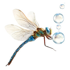 Detailed dragonfly with water droplets isolated on transparent background