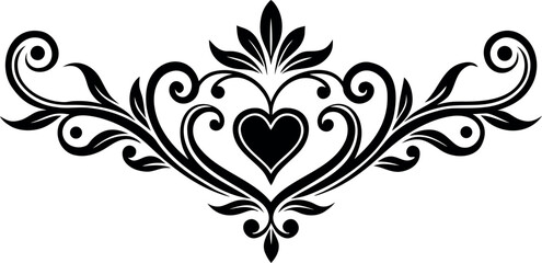 Vector art of black ornate heart flourish