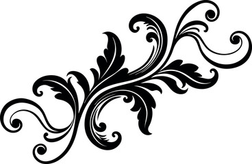 Vector art of decorative black flourish with swirling leaves and curls