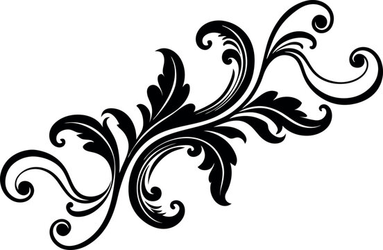 Vector art of decorative black flourish with swirling leaves and curls