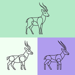 Naklejka premium Geometric gazelle outlines, 3 versions on pastel backgrounds