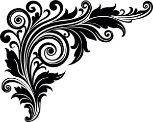 Vector art of decorative black floral flourish in corner
