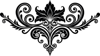 Vector art of ornate black symmetrical floral element