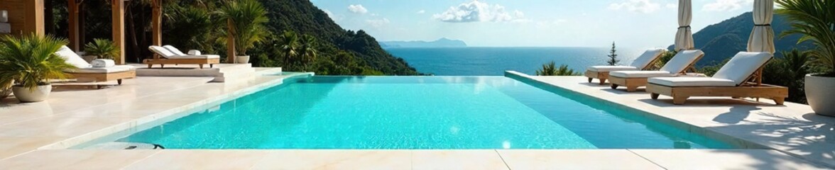 Fototapeta premium Luxury pool with stunning turquoise water, surrounded by elegant, expansive flooring Perfect for summer relaxation and high-end resort imagery , backyard, swimming, stone