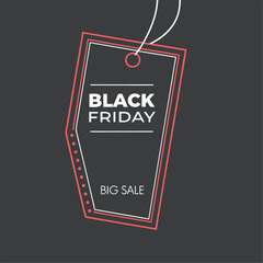 Vector art of black friday big sale tag with red outline and white text on a dark background