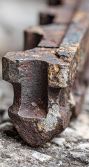 Close-up of a rusty metal tool or part.  The tool's weathered surface is covered in rust