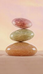 marble stones stacked on a delicate sand surface