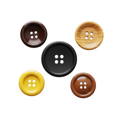 Obraz premium Collection of five round sewing buttons with four holes in various colors transparent background