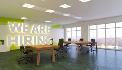 Modern office with hiring message