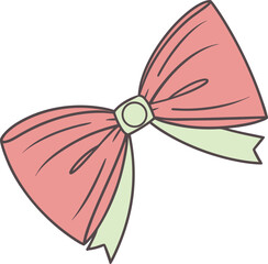 Vector art of pink and pale green bow with a light blue center