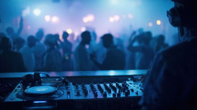 Dynamic Nightlife Scene DJ Booth and Energetic Dance Floor