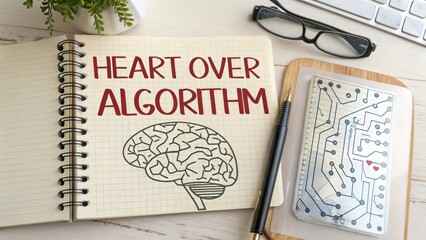 Heart Over Algorithm Concept with Brain Sketch and Notebook