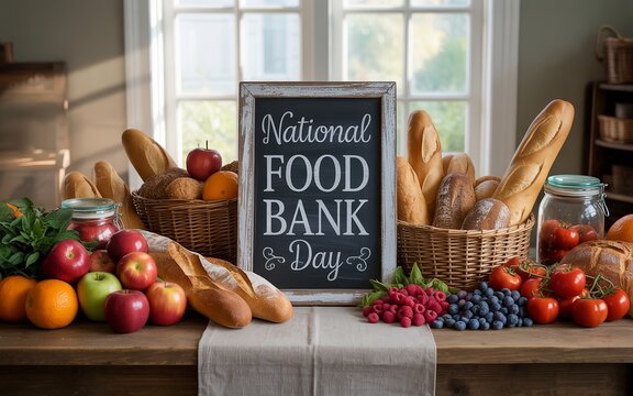 Fresh bread and fruits celebrate National Food Bank Day today.