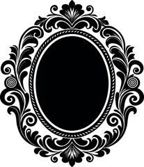 Vector art of ornate oval frame with decorative scrollwork and floral elements