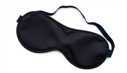 A black sleep mask with an elastic strap isolated on a white background for rest and relaxation time
