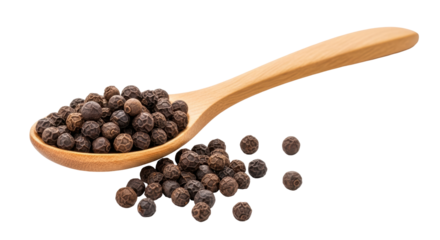 Isolated Spoon of Black Peppercorns