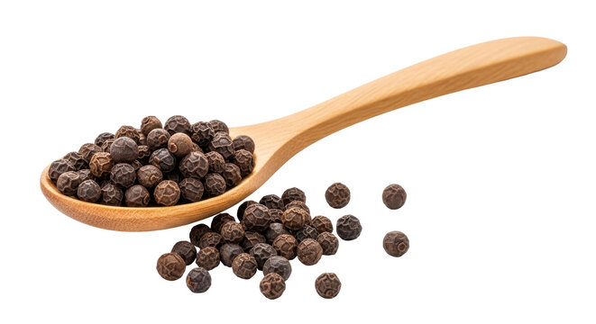 Isolated Spoon of Black Peppercorns