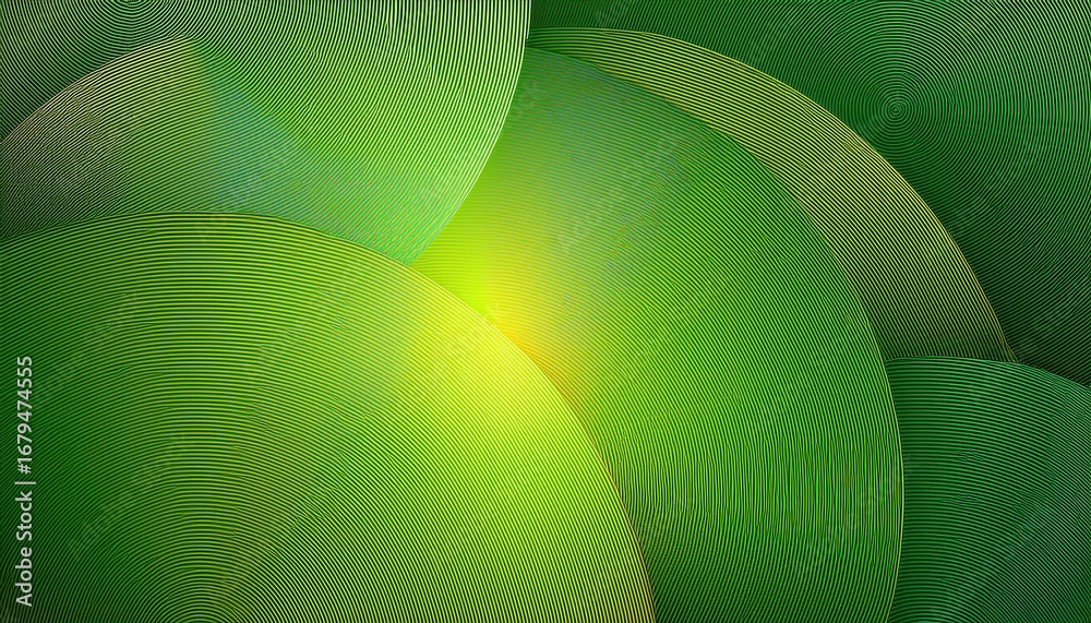 Sticker vibrant green and yellow curved line pattern with abstract circular waves for modern digital backgro