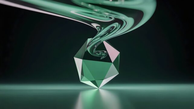 Mercury crystallizing into emerald polygon structure