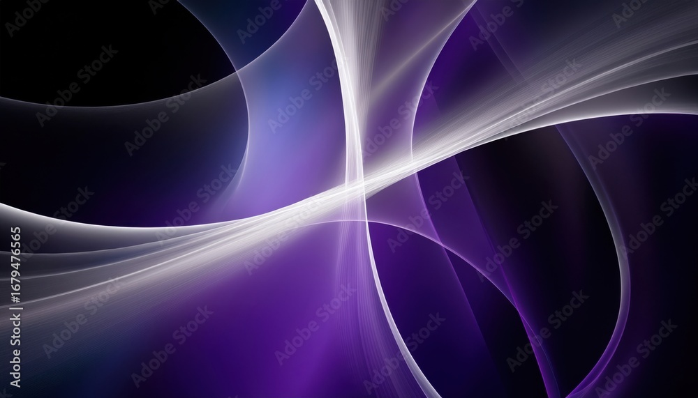 Wall mural flowing white light waves on deep purple gradient background creating futuristic abstract design for