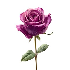 Obraz premium Single dried purple rose on long stem isolated high detail studio shot delicate bloom