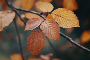 Vibrant Autumn Leaves on Branch Displaying Rich Warm Tones