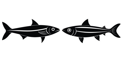 Fototapeta premium Black Anchovy fish water animal silhouette vector art design illustration