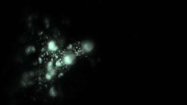 Organische t&uuml;rkis leuchtende Zellstruktur, blasenf&ouml;rmige Viren & Bakterien in mikroskopischen Detailaufnahmen f&uuml;r Forschung & Wissenschaft, Biologie, Gesundheit, Infektion, Immunsystem, Medizin