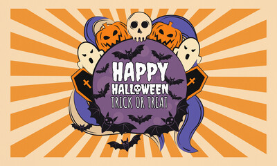 A vibrant, retro Halloween design with 