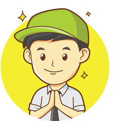 Cute Man with Green Cap Showing Respectful or Praying Gesture