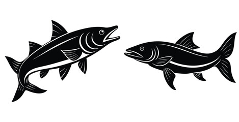 Obraz premium Black Pike fish water animal silhouette vector art design illustration