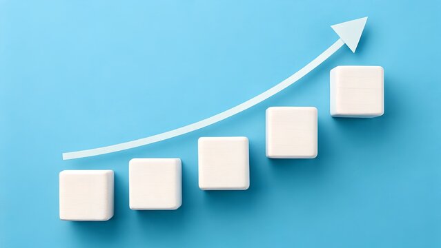 Trend Rise – Growth Visualization and Success Symbolism, Business, Conceptual, Strategy, Abstract, Block Sequence and Upward Arrow Scene